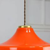 Mid-century italian orange glass & brass pendant lamp
