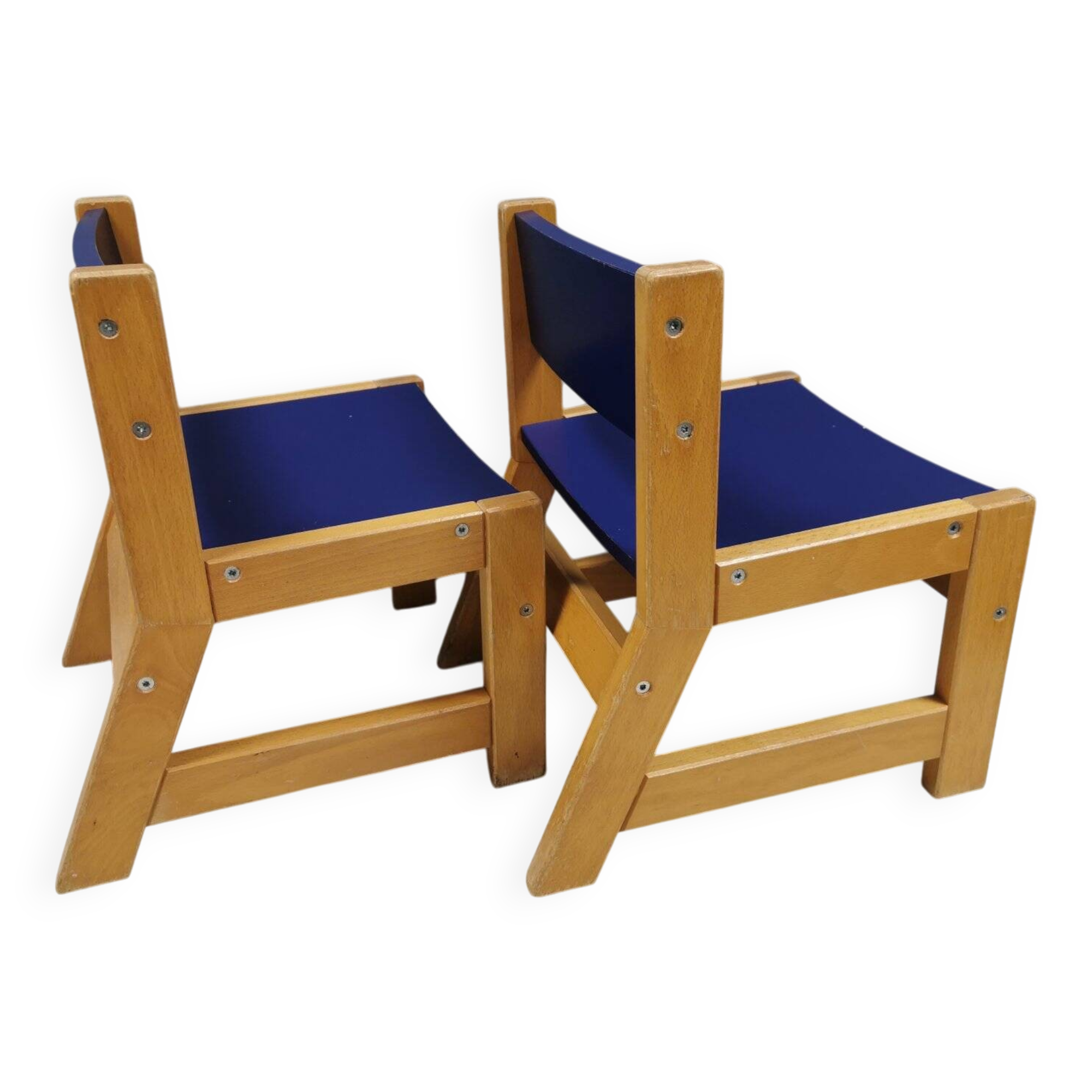 Brio children's chairs in light wood with blue lacquered seat and backrest