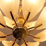 French chandelier in brass with Murano glass shells, 1970s