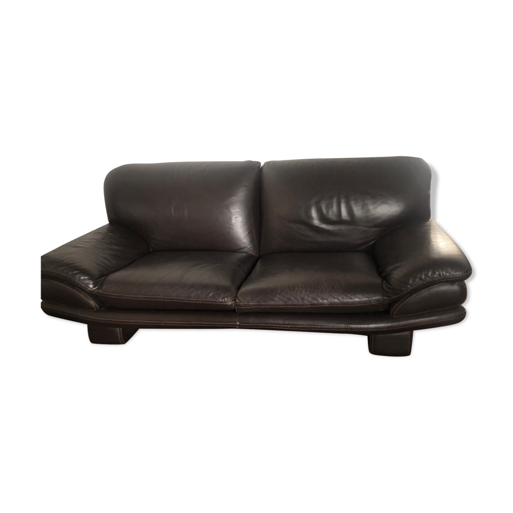 Canapé vintage et 2 chaises longues, ensemble de salon Roche Bobois, cuir noir | €4,100