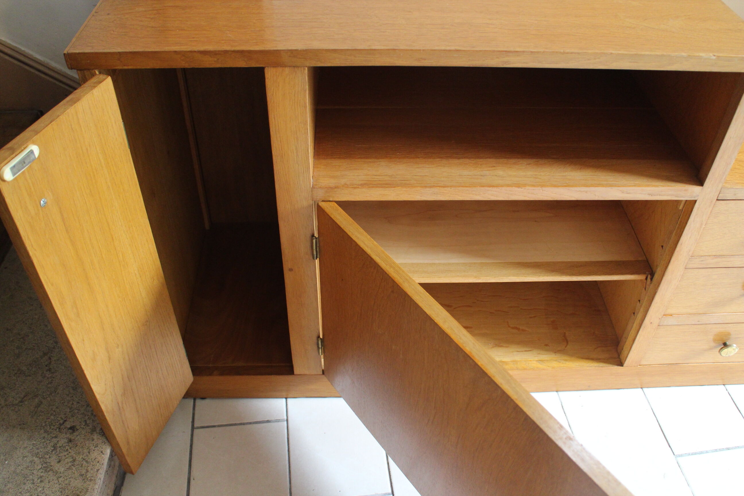 Asymmetrical chest of drawers light oak 1950