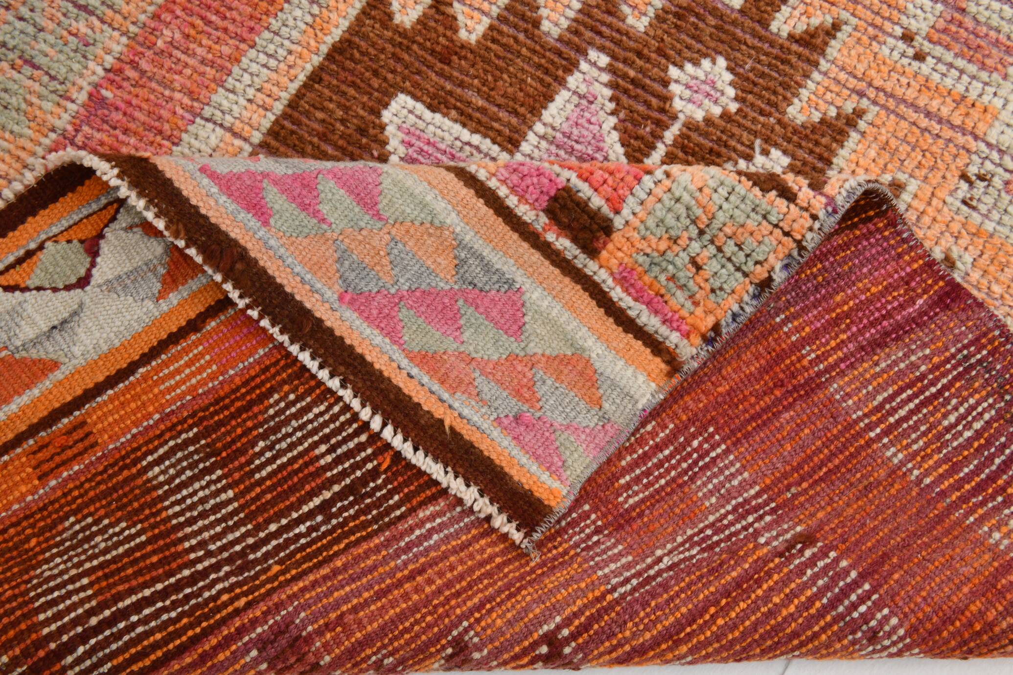 Soft Orange & Pink Star Pattern Handmade Wool Runner Rug, 99x338 Cm