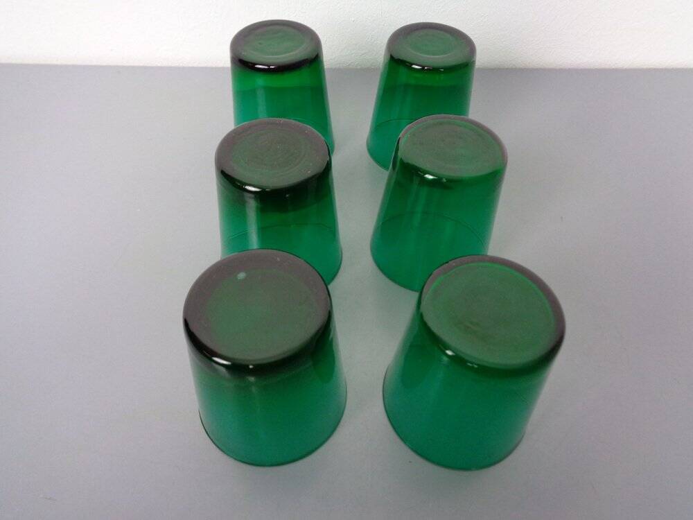 Italian green glass decanter and tumbler, 1960s, set of 7.