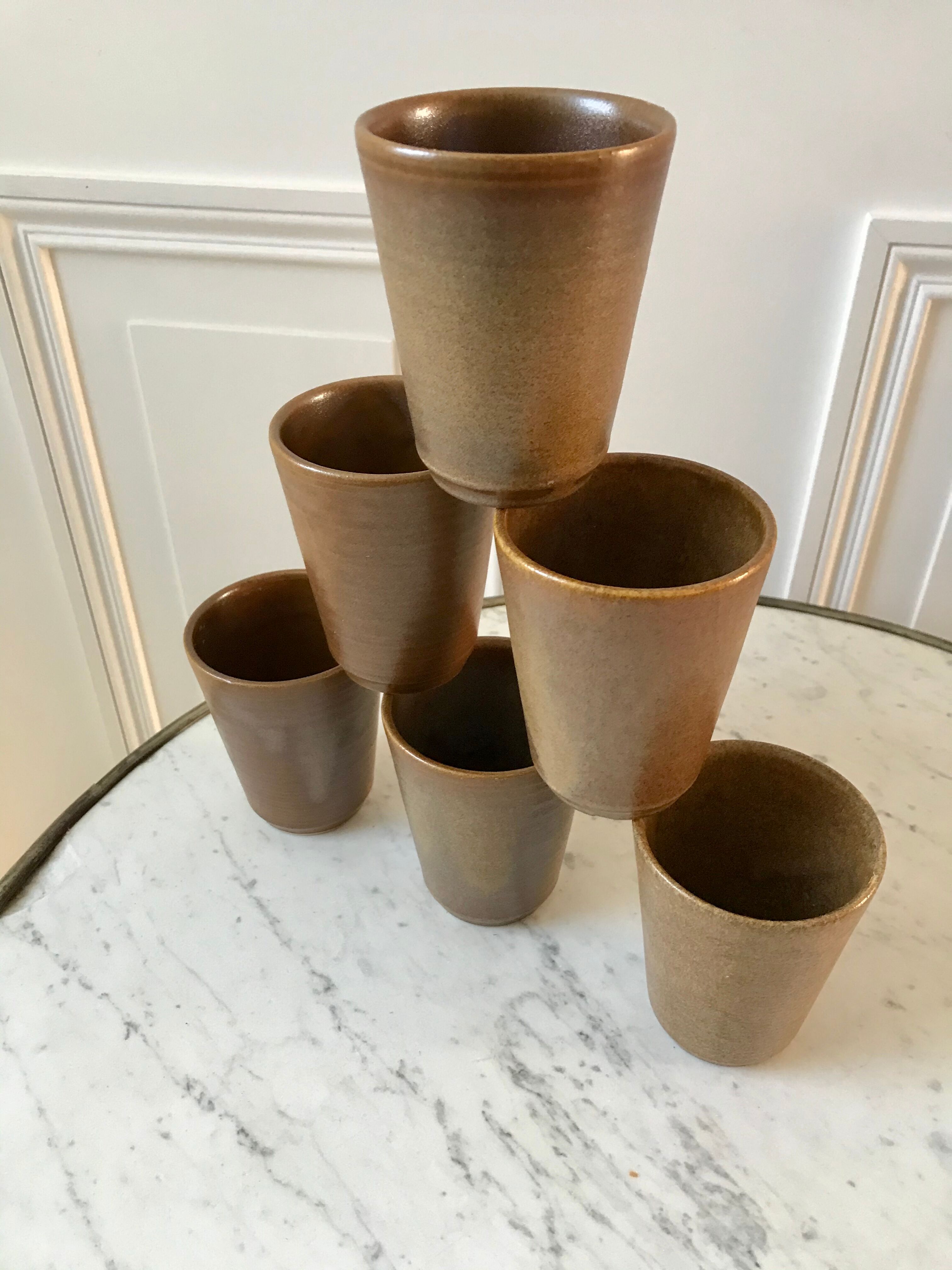 Set of 6 glasses in stoneware Digoin Sarreguemines 70s