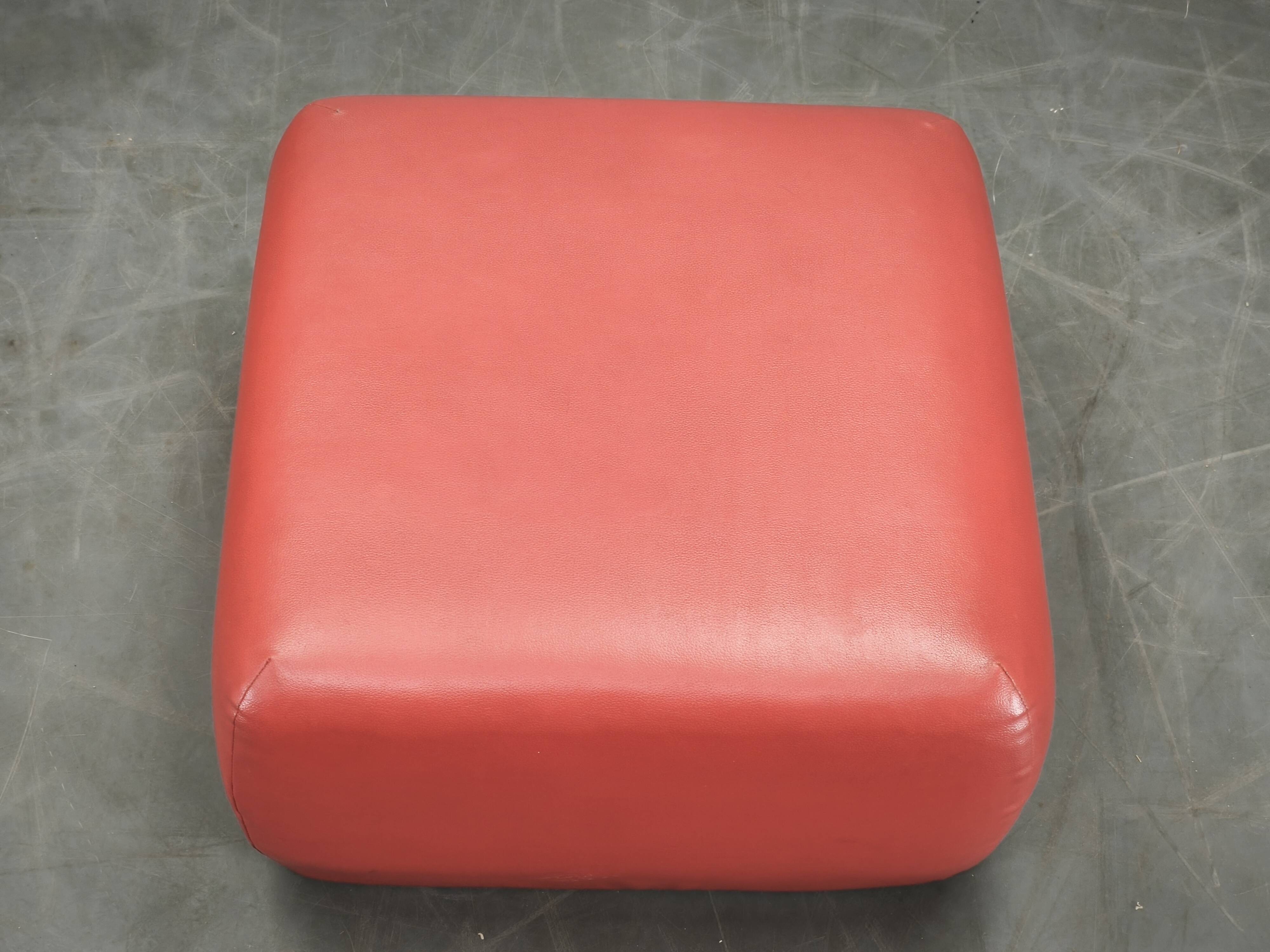 1980s Italian Postmodern Red Faux Leather Pouf Ottoman