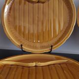 8 vintage Gien France asparagus plates in glazed brown slip