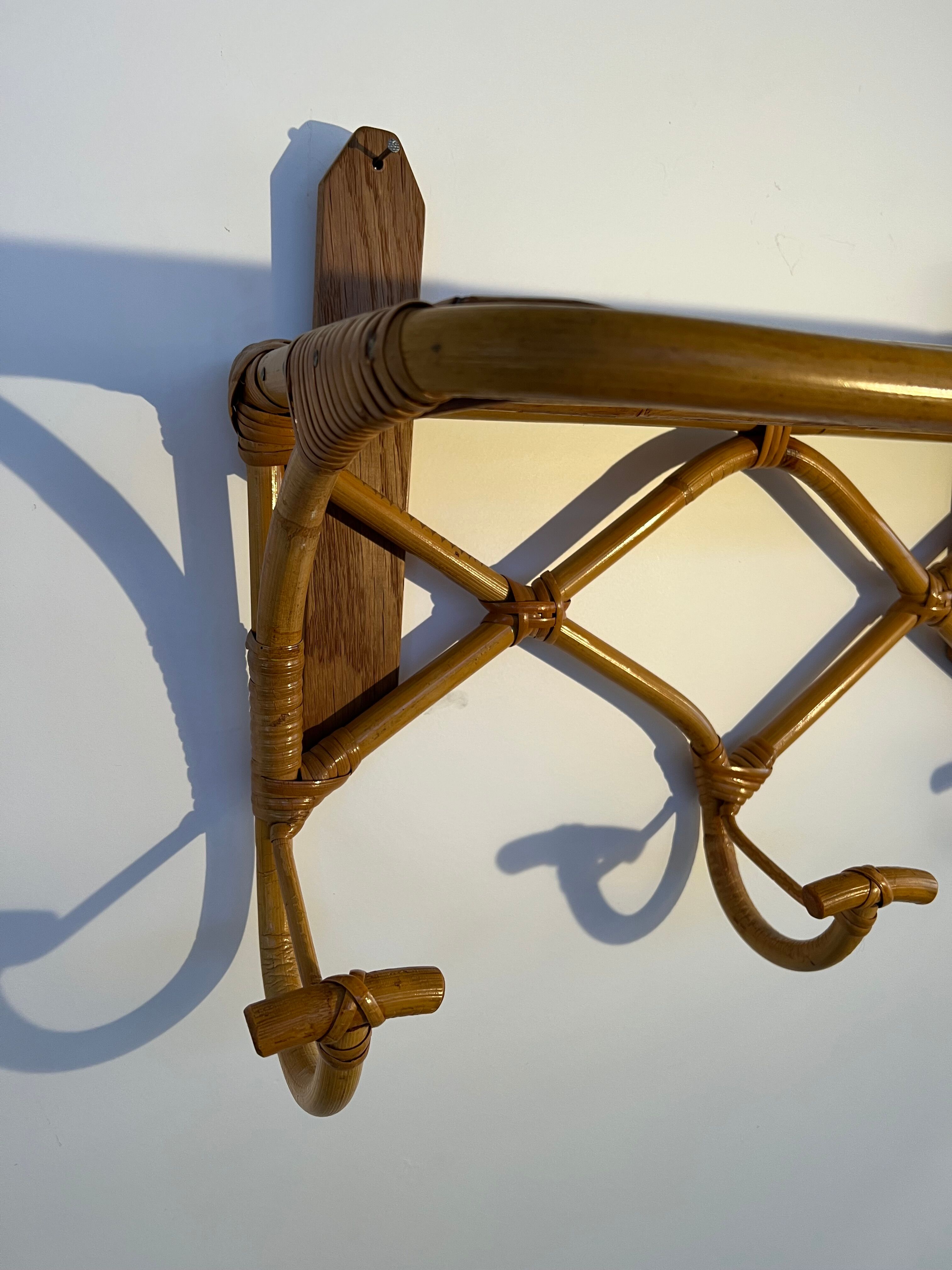 Vintage rattan wall coat rack