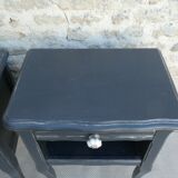 Pair of wooden bedside tables, gray patina