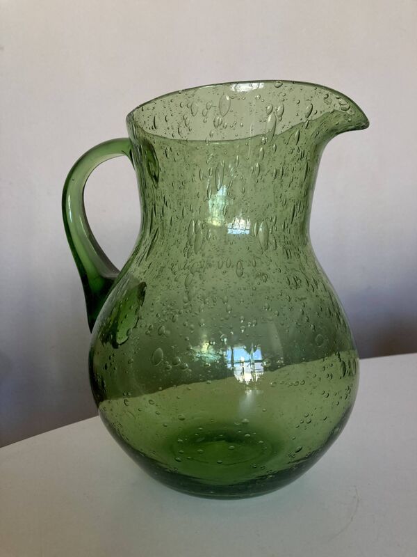 Pichet 1960 en verre bullé Biot vert 1,5L