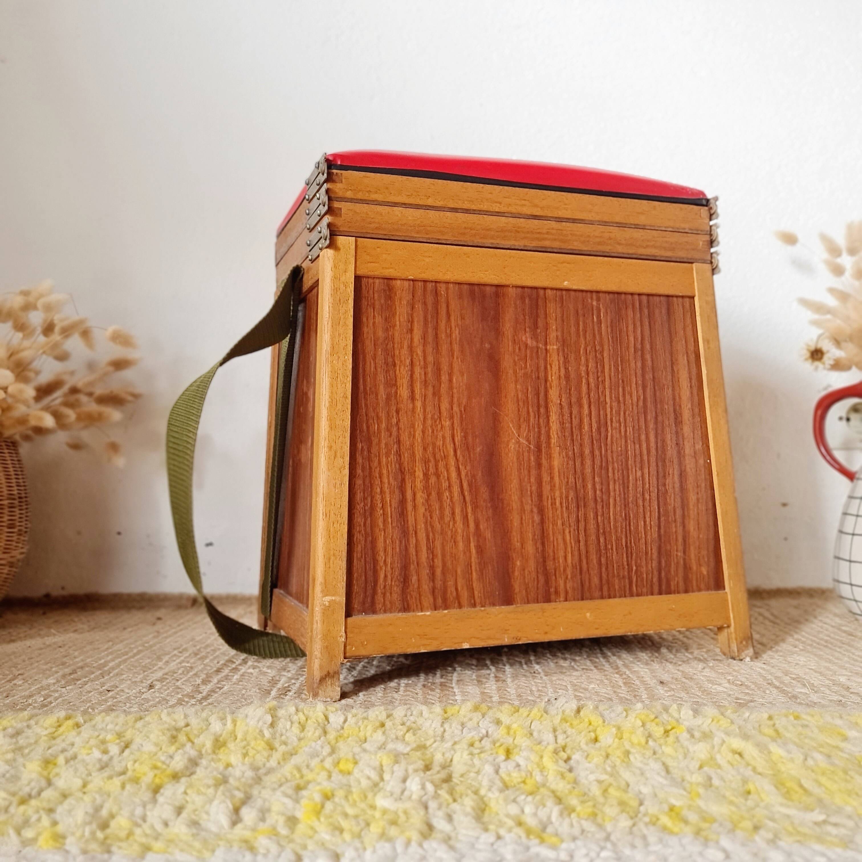 Old fisherman's chest, vintage workshop stool