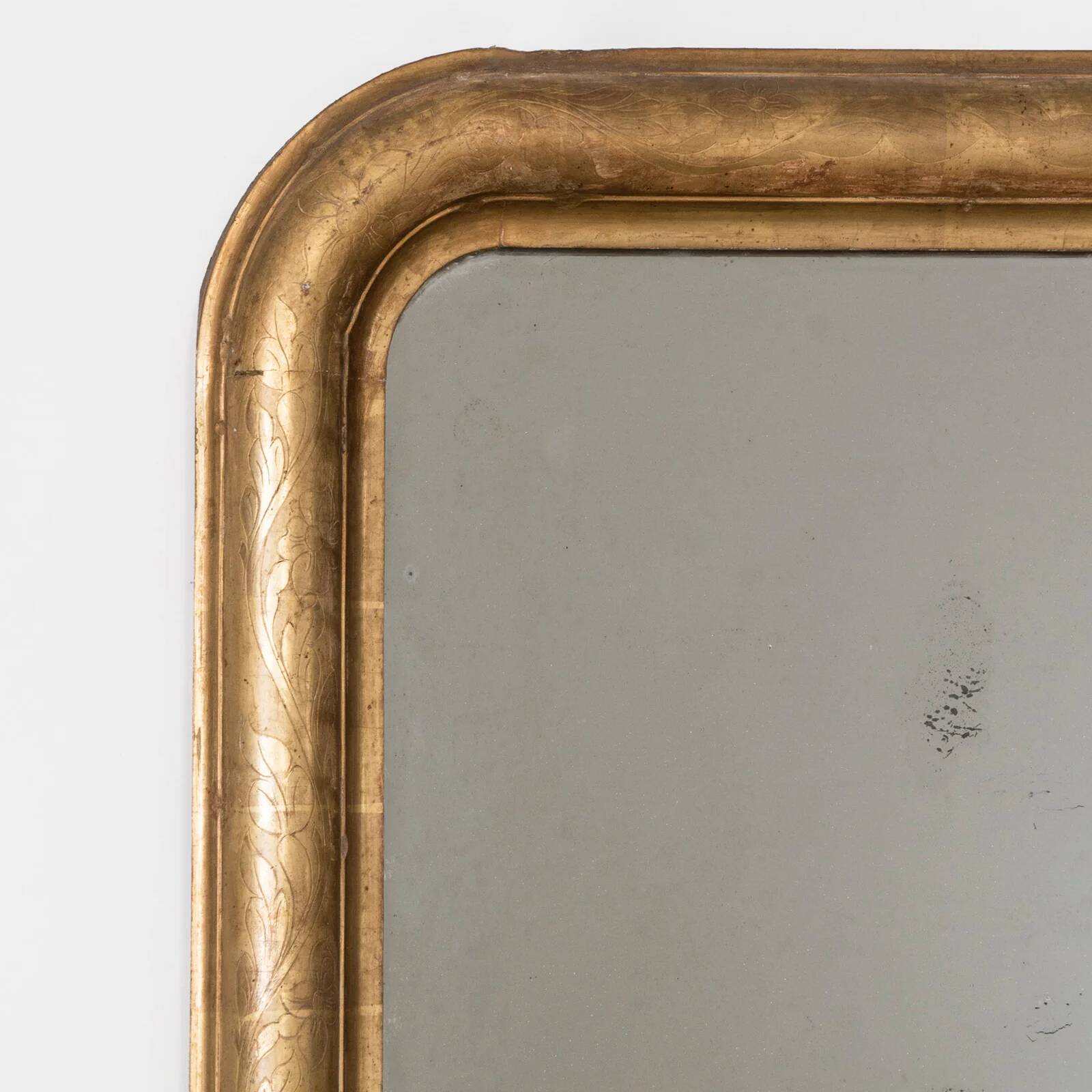 Miroir Louis-Philippe étroit du 19e siècle avec fleurs