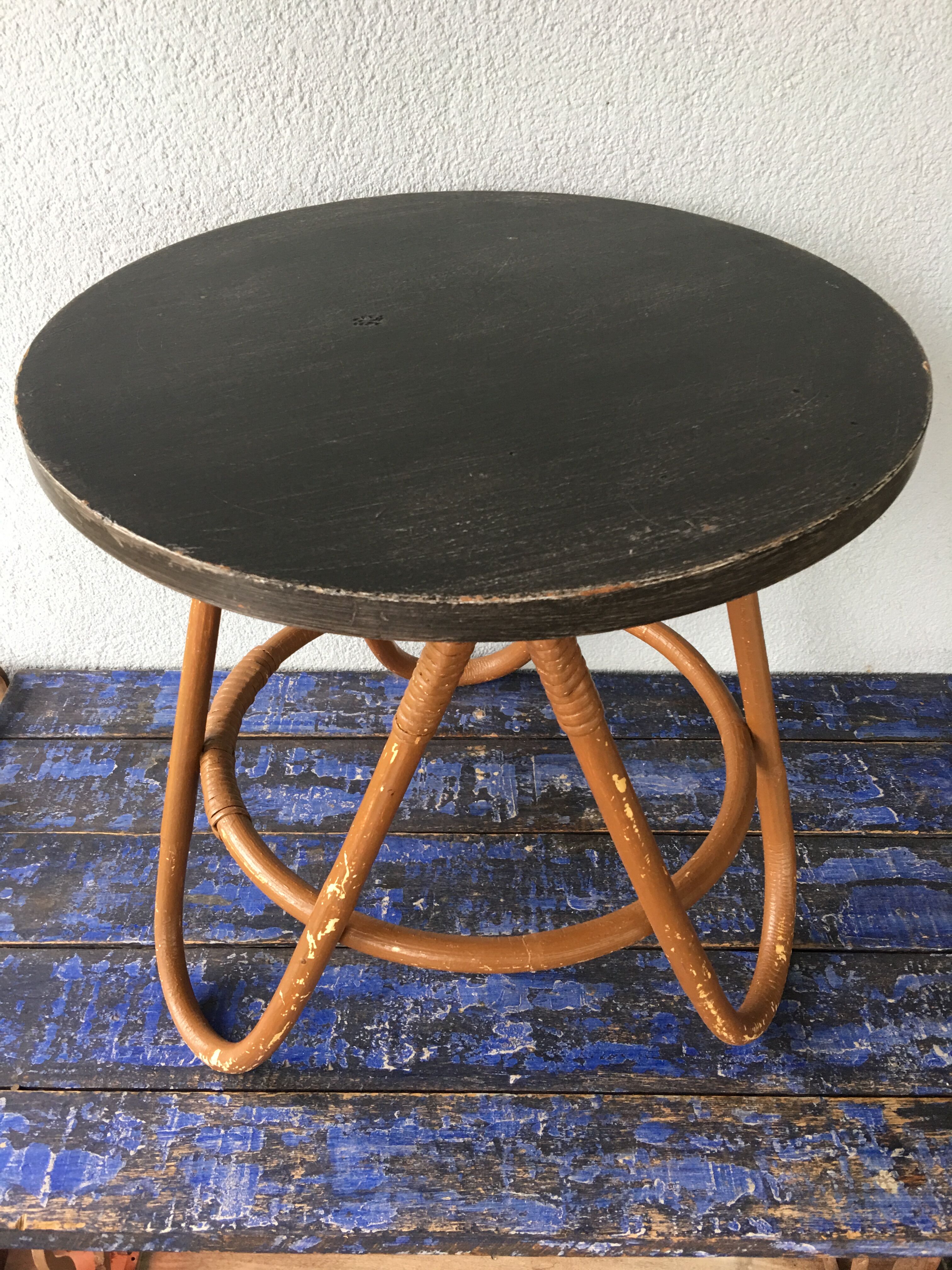 Gueridon, vintage two-coloured rattan coffee table