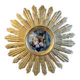 Sun Wall Lamp (70 cm) - Witch's Mirror, Gilded Carved Wood, ca 1950