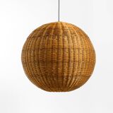 Very rare original XXL rattan ball pendant lamp | Mid Century Modern | Ø 66