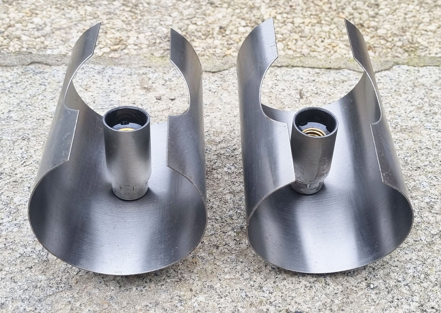 Pair of UFO wall lamps, brushed aluminum, vintage, 70s