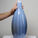 Vintage pear-shaped vase in smoked glass, lined with opaline, Murano bubble glass.
