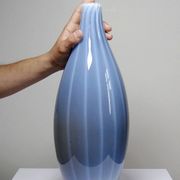 Vintage pear-shaped vase in smoked glass, lined with opaline, Murano bubble glass.