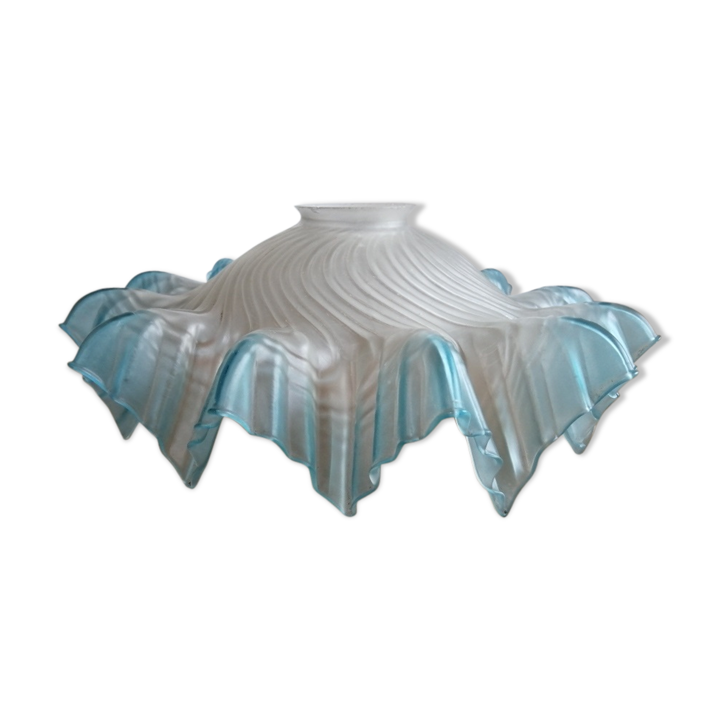 Corolla lampshade in two-coloured glass paste, white and blue, art nouveau style