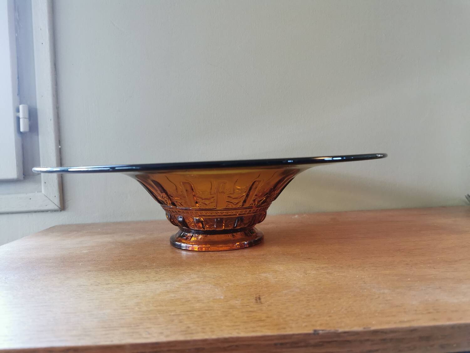 Large Amber Art Deco Glass Bowl
