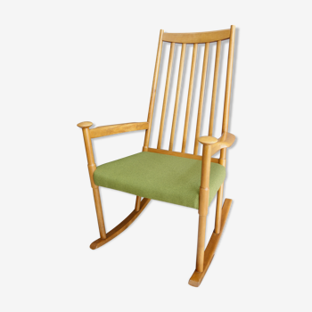 Rocking chair in beech and green fabric 1960s