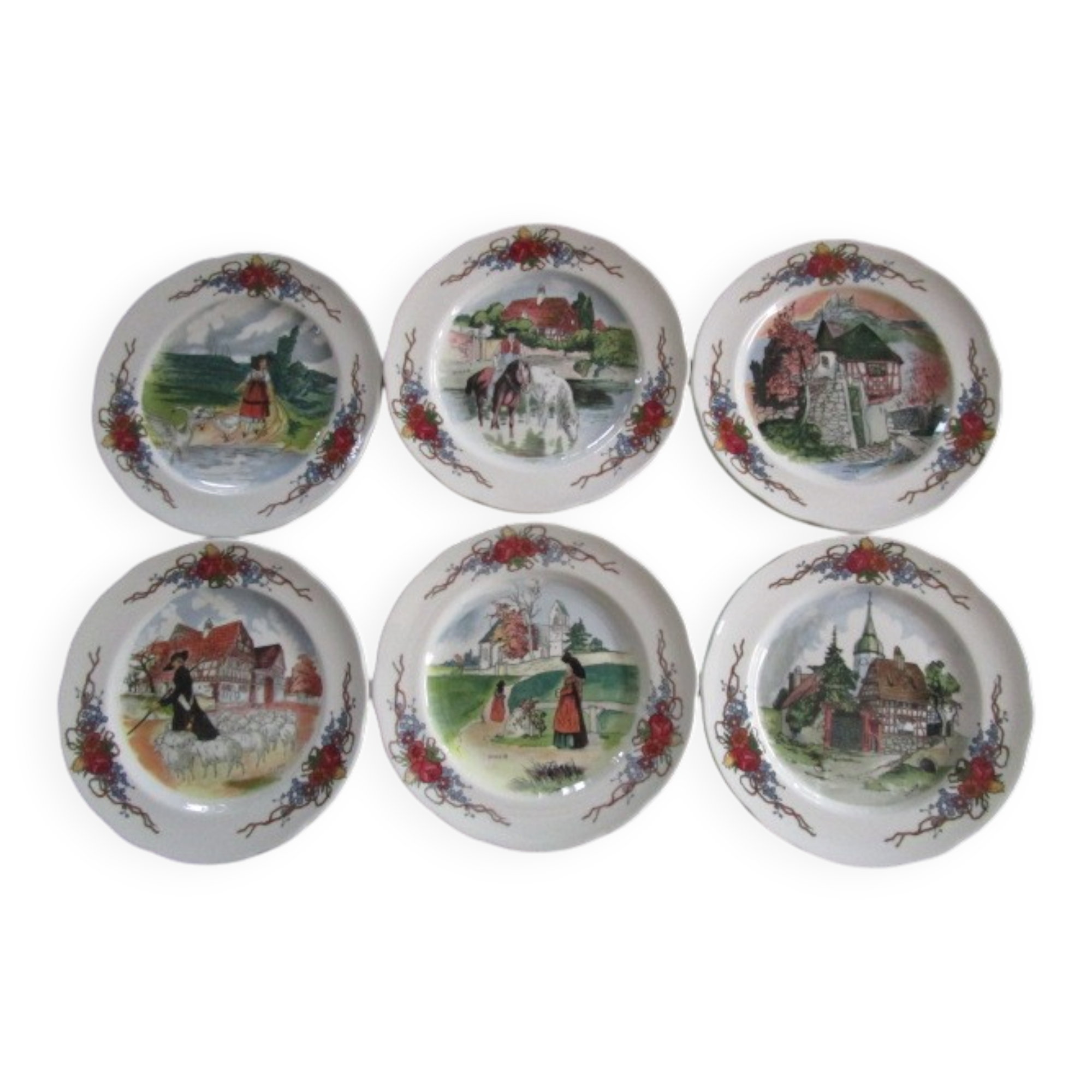 SARREGUEMINES: OBERNAI model - 6 dessert plates - H.LOUX