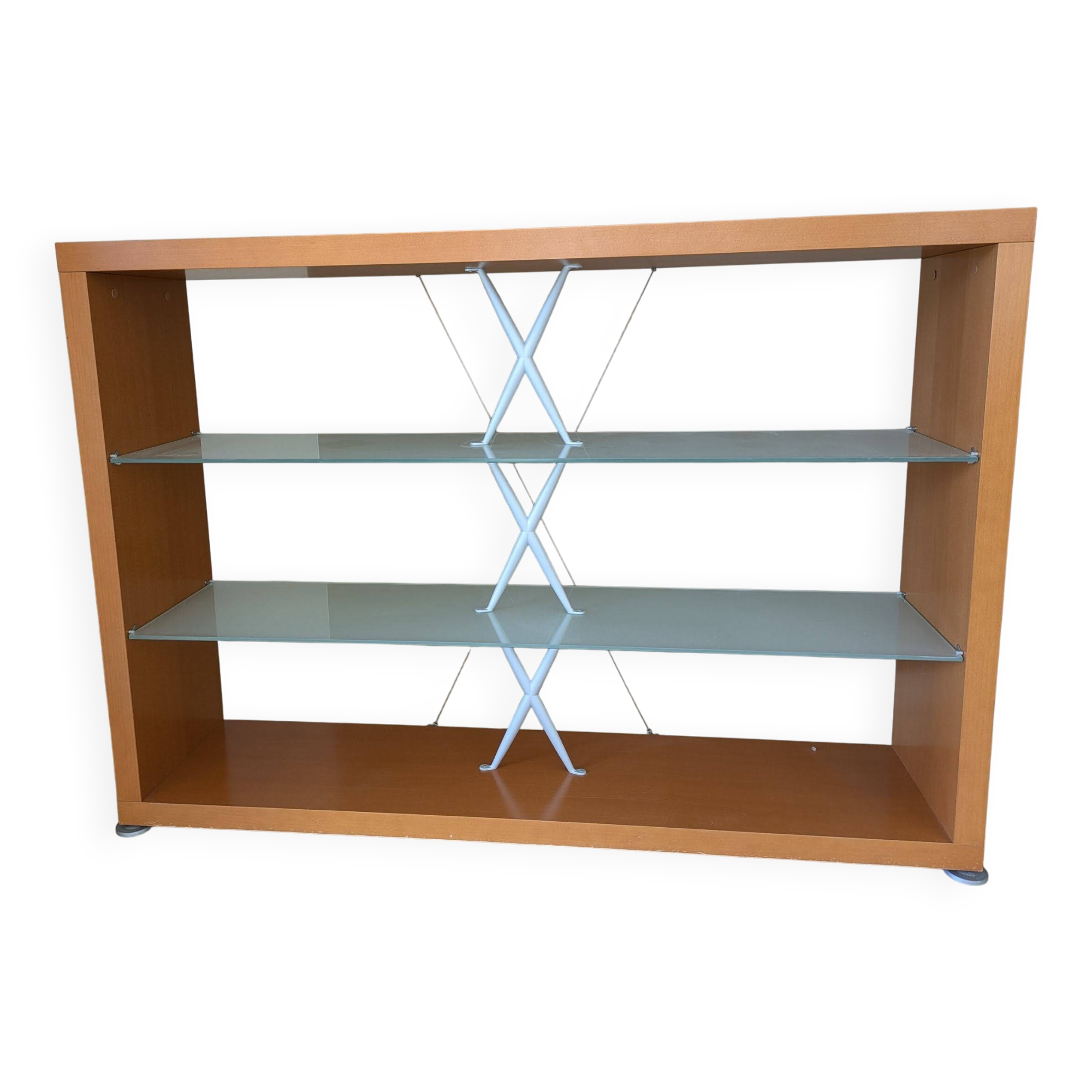 Designer shelf by Pascal Mourgue - in tempered glass and wood - Cinna Roset