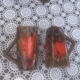6 enamelled ceramic mugs, red and brown, Vallauris, vintage and designer