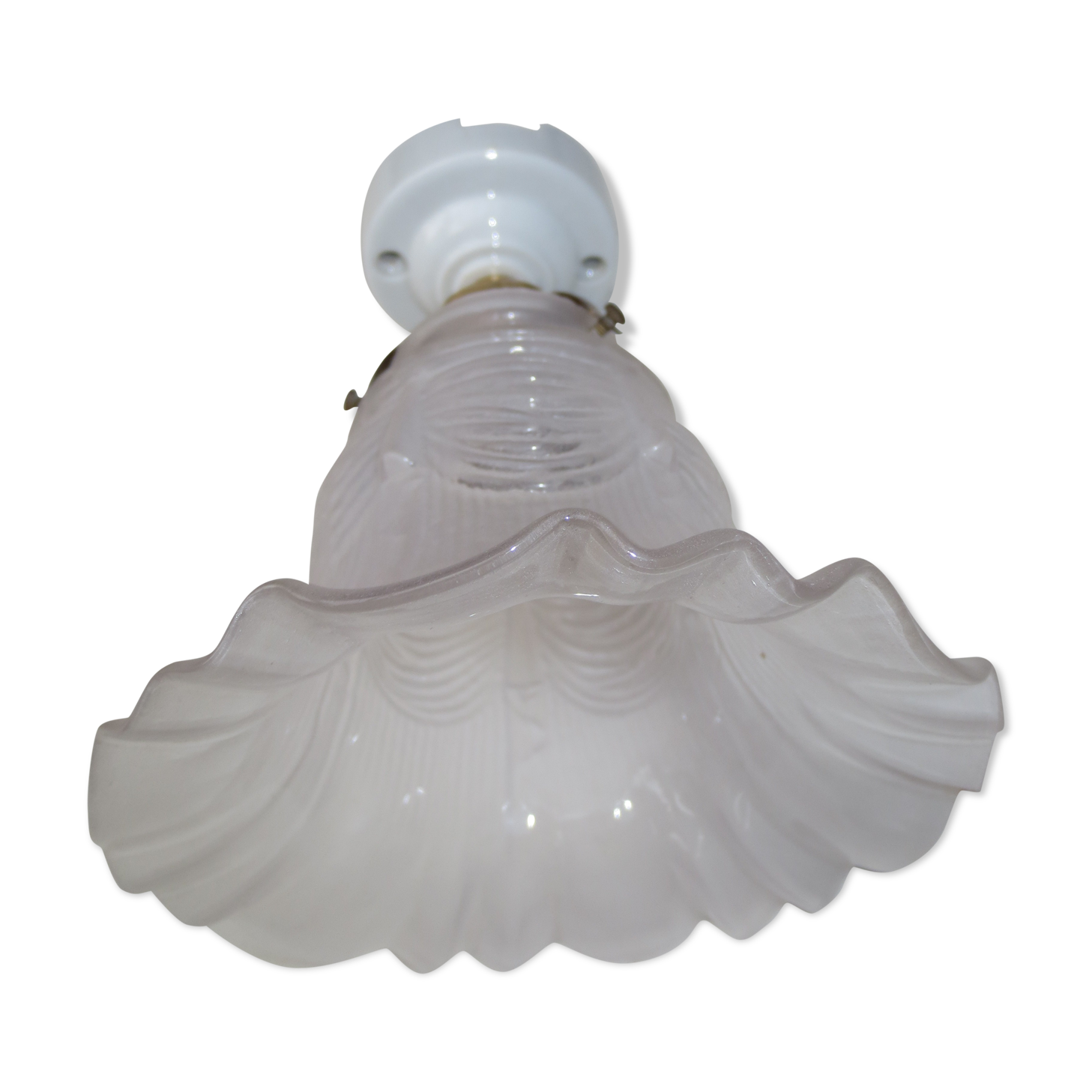 Applique droite vintage, en porcelaine, tulipe verre givré