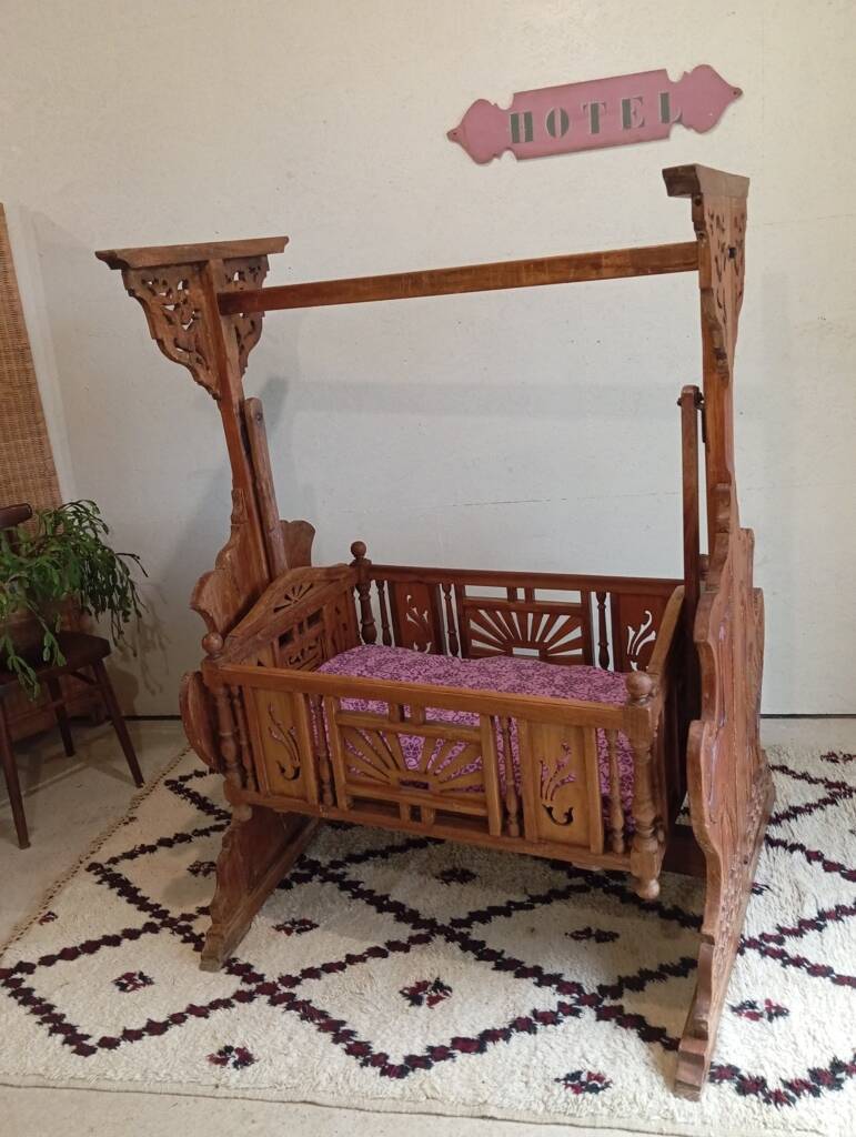 Solid teak carved swing cradle