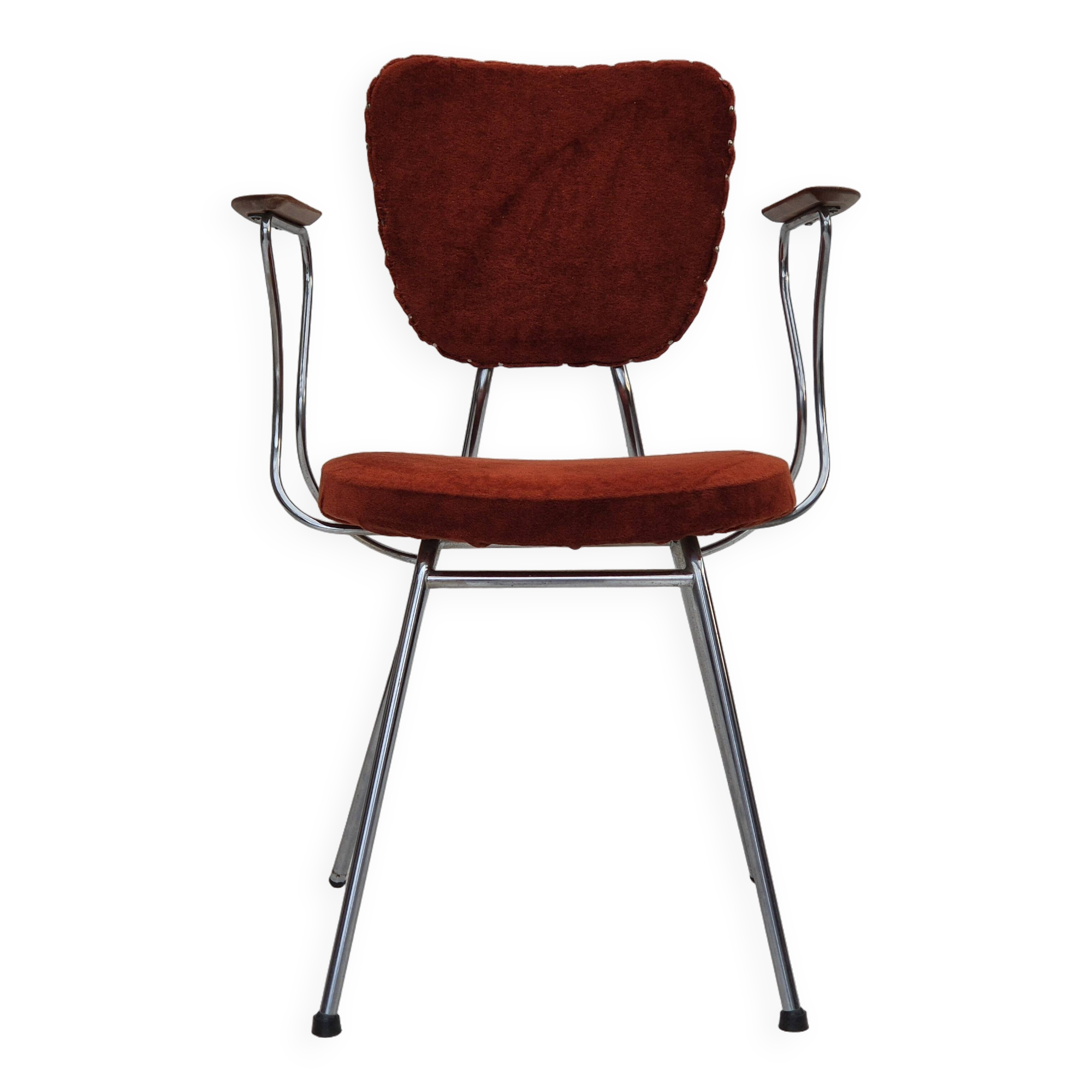 Fauteuil danois des années 1960, état d'origine, accoudoirs en bois de teck, acier chromé.