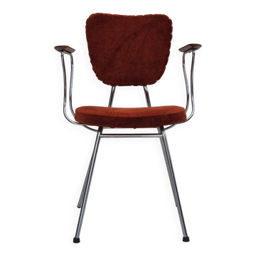 Fauteuil danois des années 1960, état d'origine, accoudoirs en bois de teck, acier chromé.