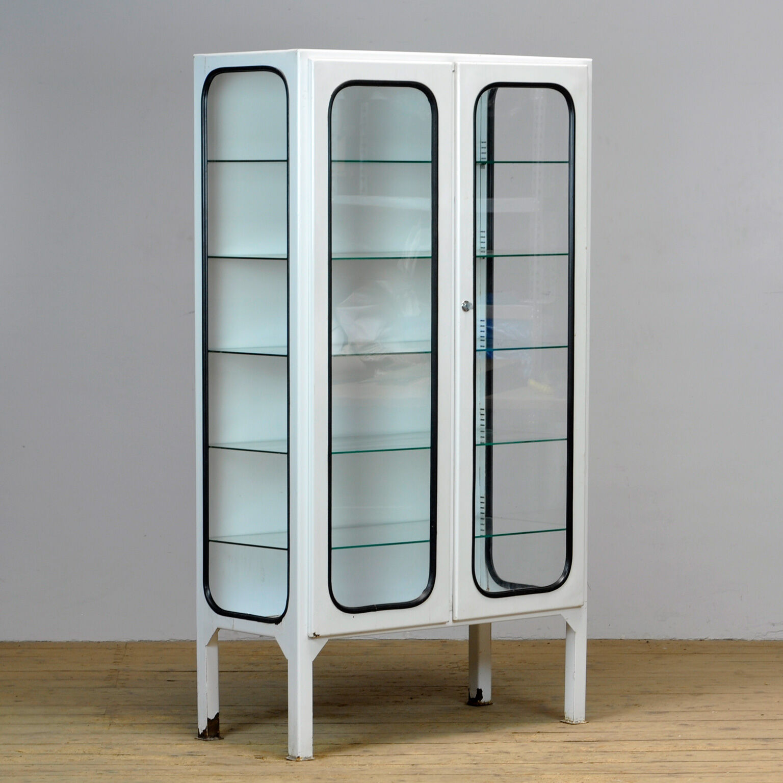 Glass & iron medical cabinet, 1970s