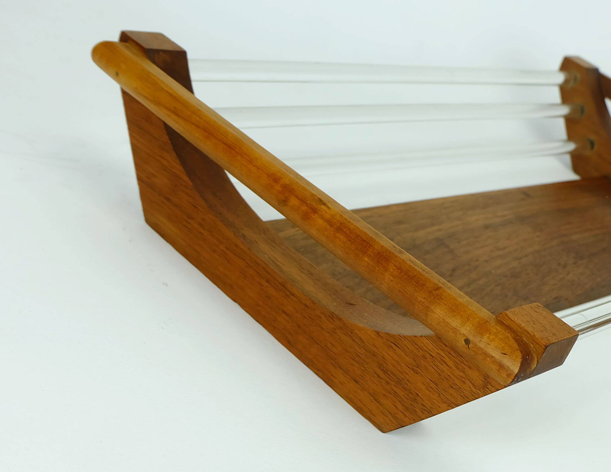 French geometric art déco fruit basket walnut and glass
