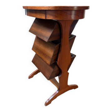 RARE Vintage 1960 Haricot Table — Marquetry & Rotating Storage