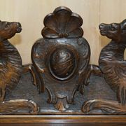 Banc Monks Antique Sculpté Lion Griffon 1860 avec Rangement