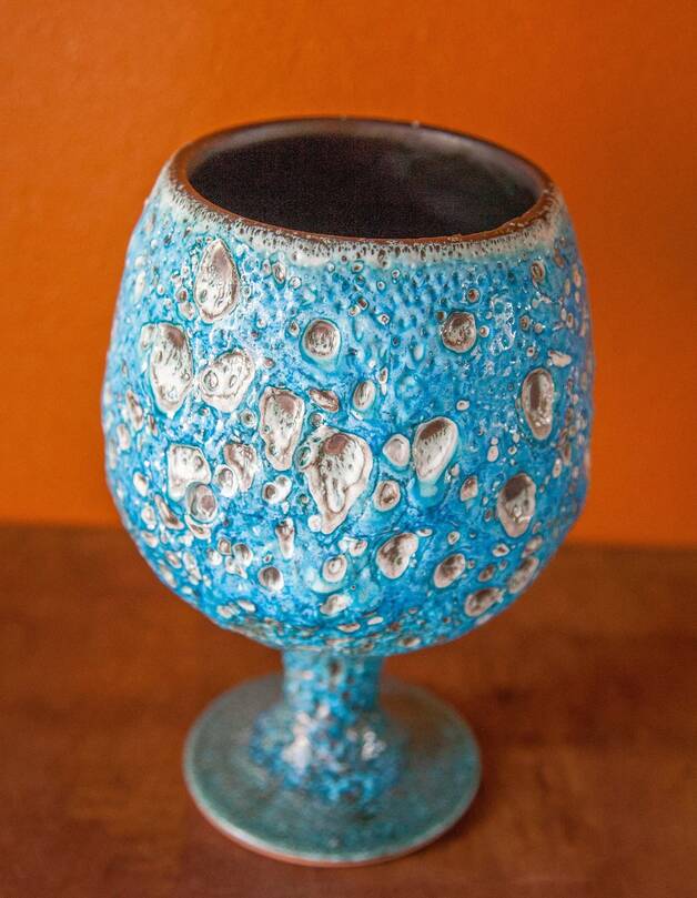 Fat Lava turquoise ceramic cup, blue crater ceramic vase, turquoise emaux, chalice, Cyclops