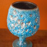 Fat Lava turquoise ceramic cup, blue crater ceramic vase, turquoise emaux, chalice, Cyclops