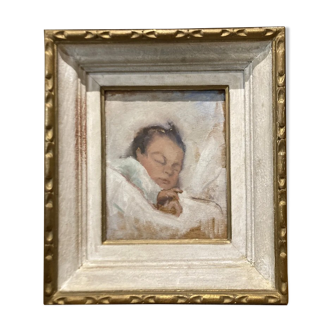 Old painting, sleeping baby portrait, art nouveau