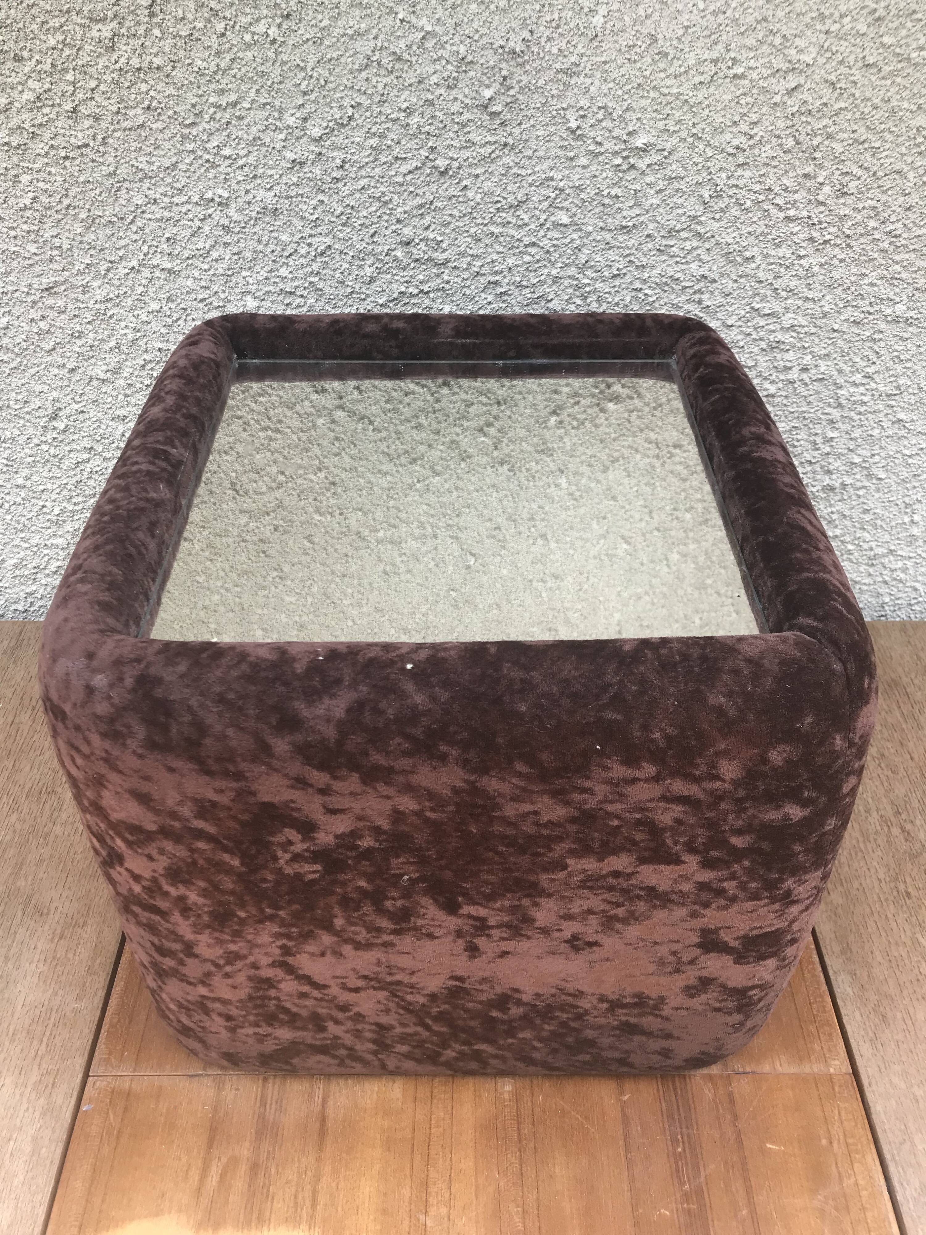 Ancienne table basse tissu velours années 70 vintage