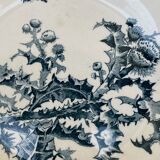Set of 2 plates white blue with thistle pattern porcelain opaque thistles Gien