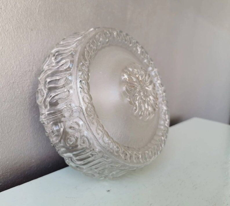 Vintage round glass ceiling lamp, 70s