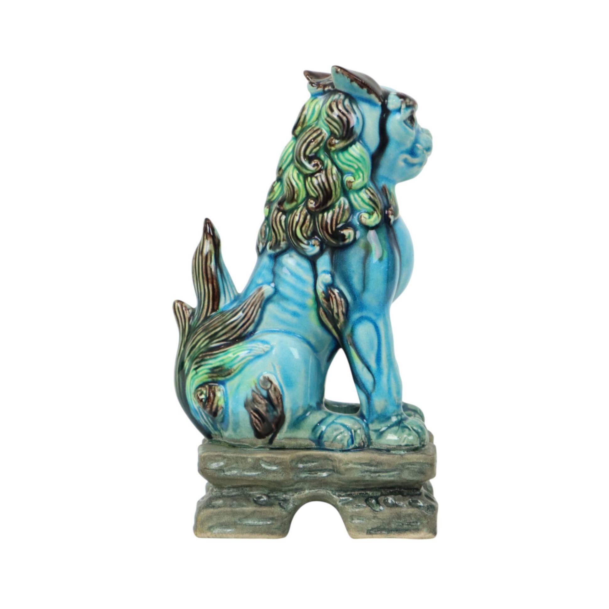 Vintage Chinese Komainu Guardian Lion Foo Dog Blue 19cm