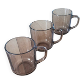 3 Arcoroc BP mugs in smoked glass