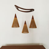 Teakwood and raffia bast cascading lamp by Rispal