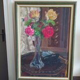 Jeanne janoge (1890-?) oil on canvas 54x37 / bouquet of flowers and mask