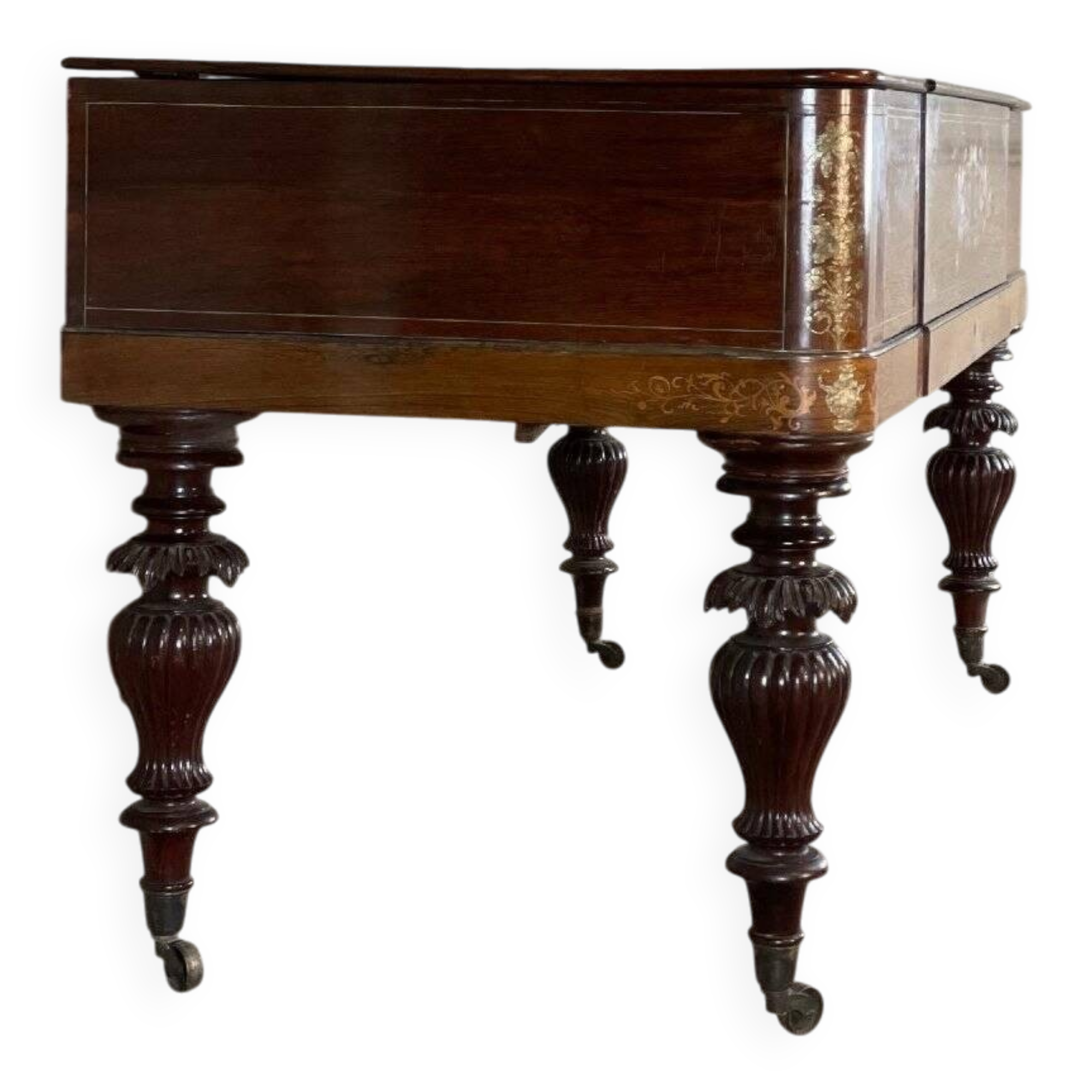 Piano table in rosewood with mother-of-pearl and fruitwood marquetry circa 1830.