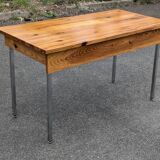 Vintage solid pine & chrome steel desk, 1970s