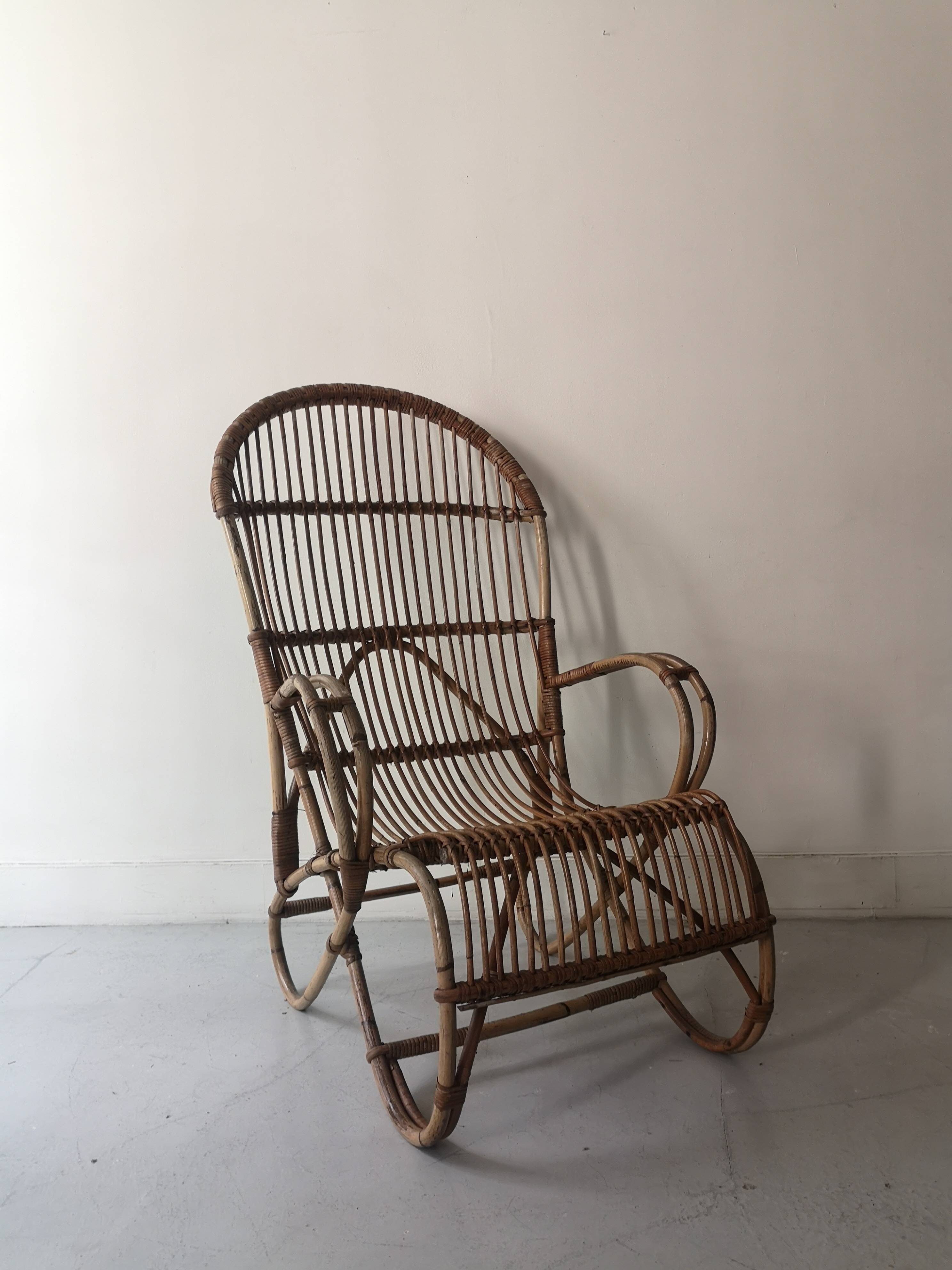 Vintage Dutch rattan armchair with armrest, 1960s