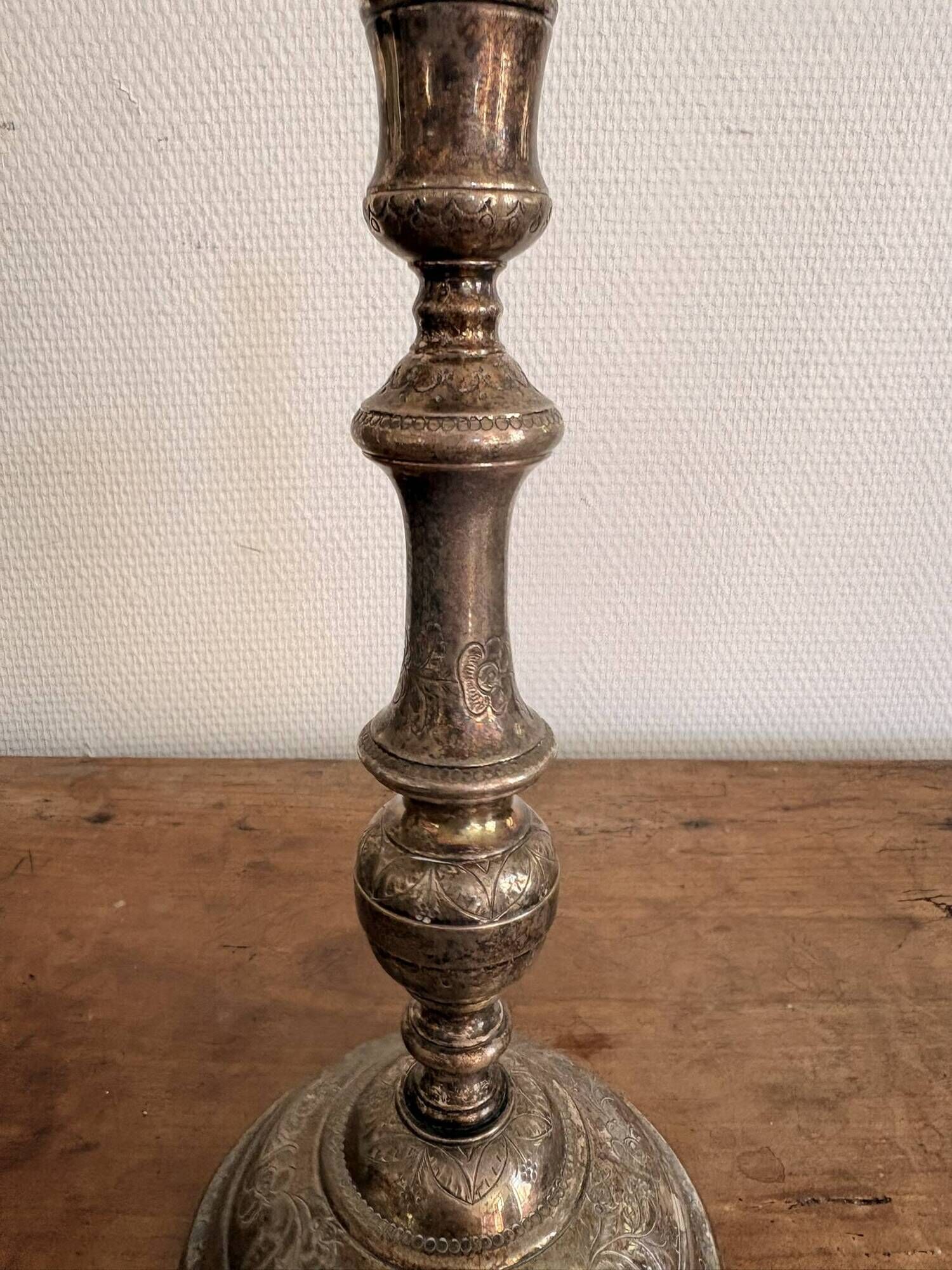 Antique Silver-Plated Candle Holder Torch, Louis XV Style, Table Decoration