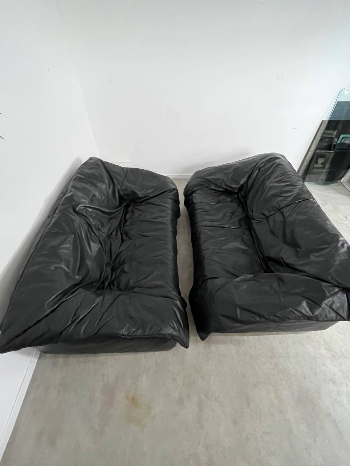 Vintage sofa set roset line Flou Flou designer sofa 80s black leather